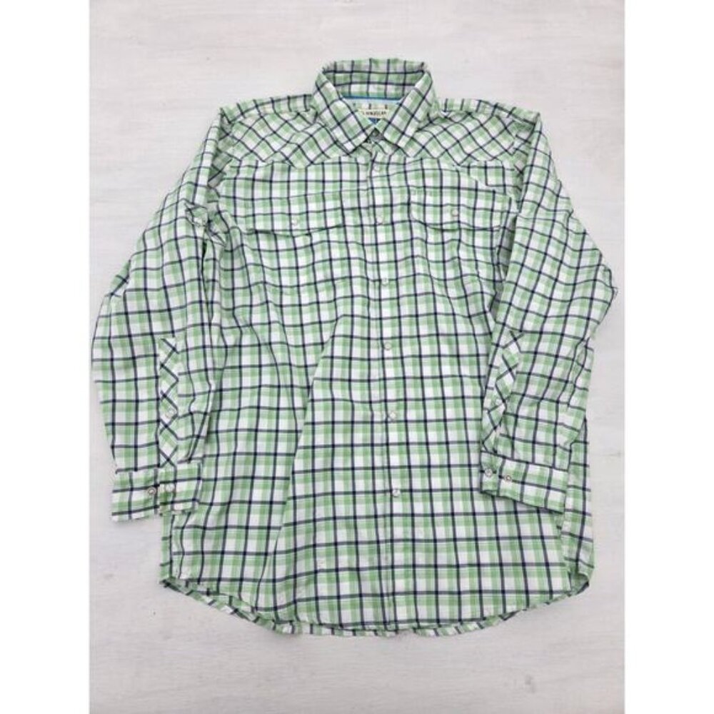 Magellan Outdoors Shirt Men L Pearl Snap Green Plaid L/S Fish Gear MagWick Loose
